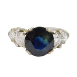 Platinum, 3.5ct Brilliant Cut Sapphire & 1.1ct Diamond Engagement Ring Antique c1930