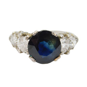 Platinum, 3.5ct Brilliant Cut Sapphire & 1.1ct Diamond Engagement Ring Antique c1930