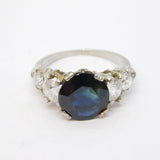 Platinum, 3.5ct Brilliant Cut Sapphire & 1.1ct Diamond Engagement Ring Antique c1930