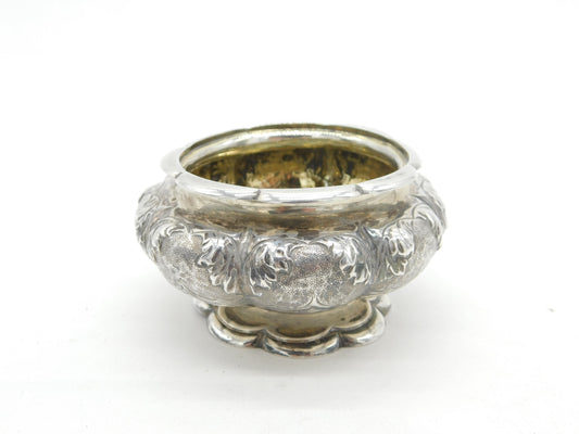 Georgian Sterling Silver Large Floral Pattern Salt Cellar 1828 London Antique