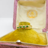9ct Yellow Gold, Emerald & Diamond Crossover Band Ring Vintage c1980 Sheffield