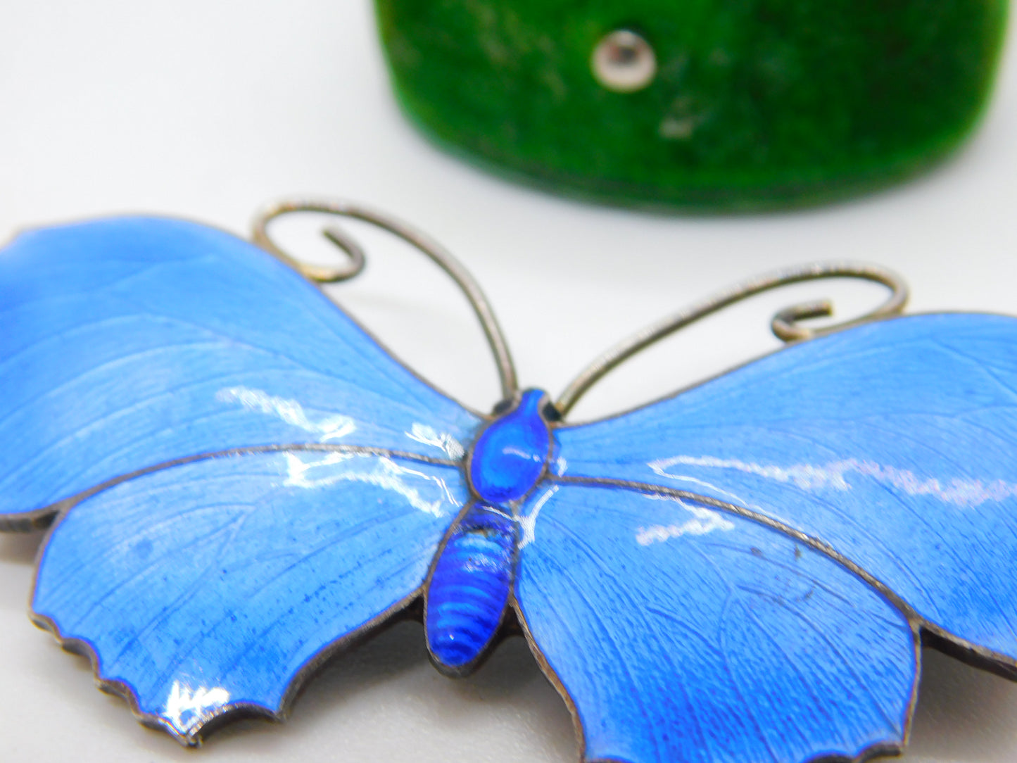 Edwardian Sterling Silver Guilloche Enamel Butterfly Brooch Antique c1910