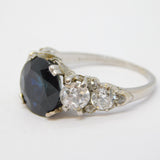Platinum, 3.5ct Brilliant Cut Sapphire & 1.1ct Diamond Engagement Ring Antique c1930
