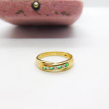 9ct Yellow Gold, Emerald & Diamond Crossover Band Ring Vintage c1980 Sheffield