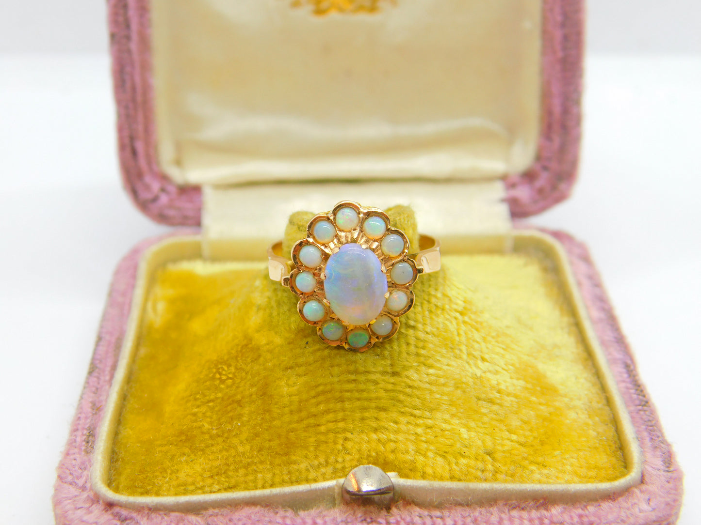 Early Victorian 14ct Gold & Water Opal Floral Cluster Ring c1860 Antique