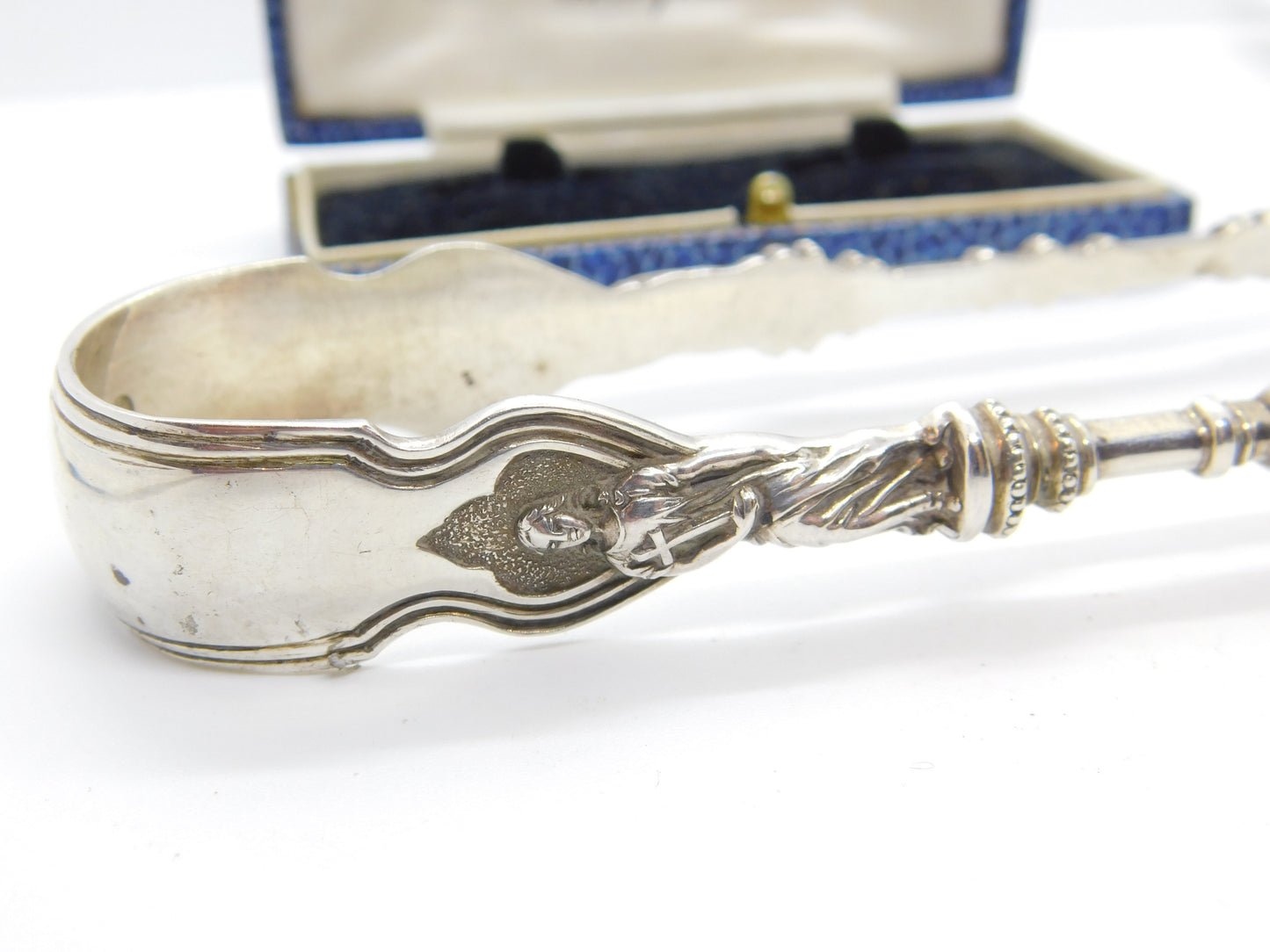 Elkington & Co. Victorian Sterling Silver Madonna Sugar Tongs Antique 1880 Birmingham