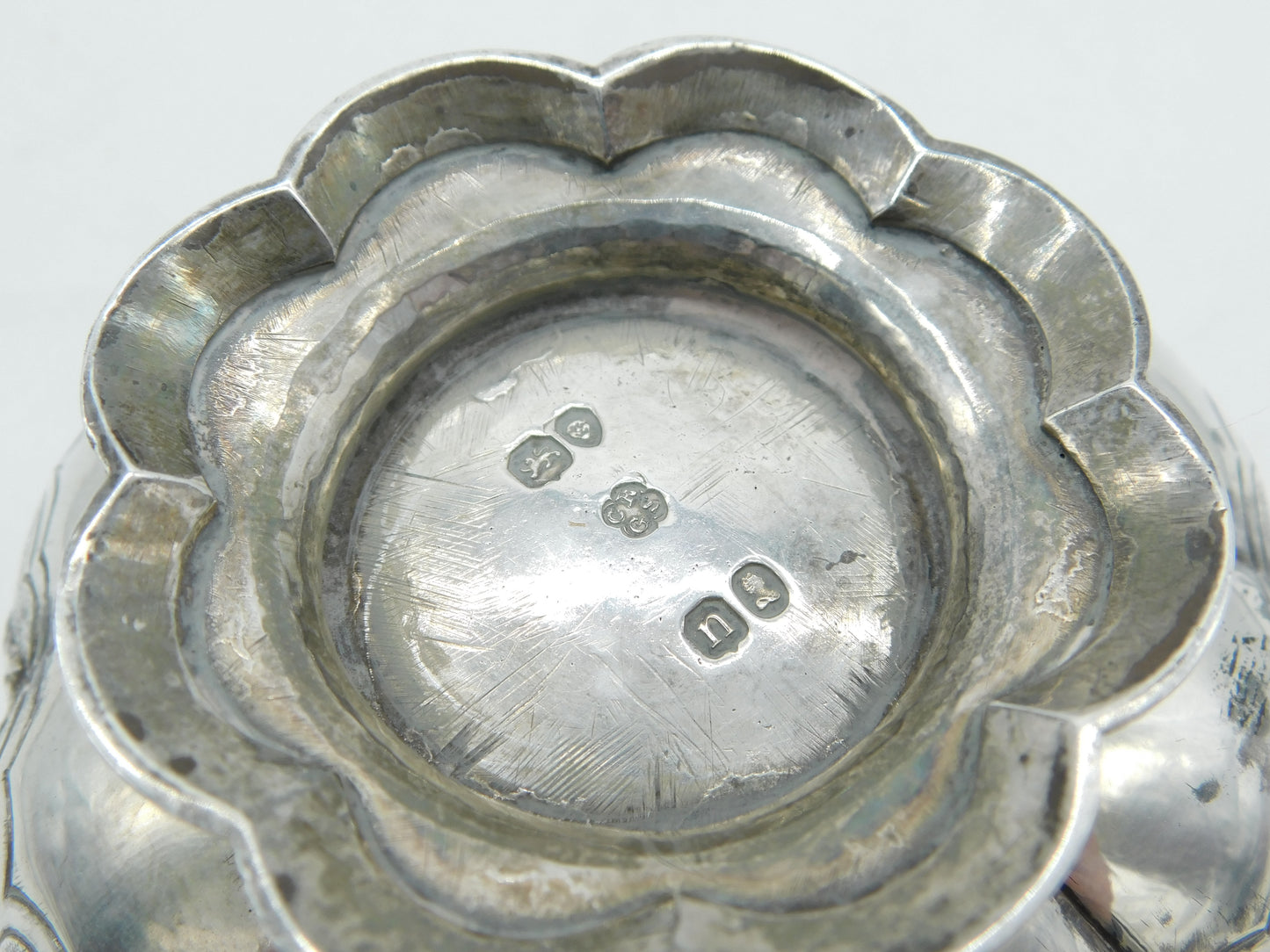 Georgian Sterling Silver Large Floral Pattern Salt Cellar 1828 London Antique