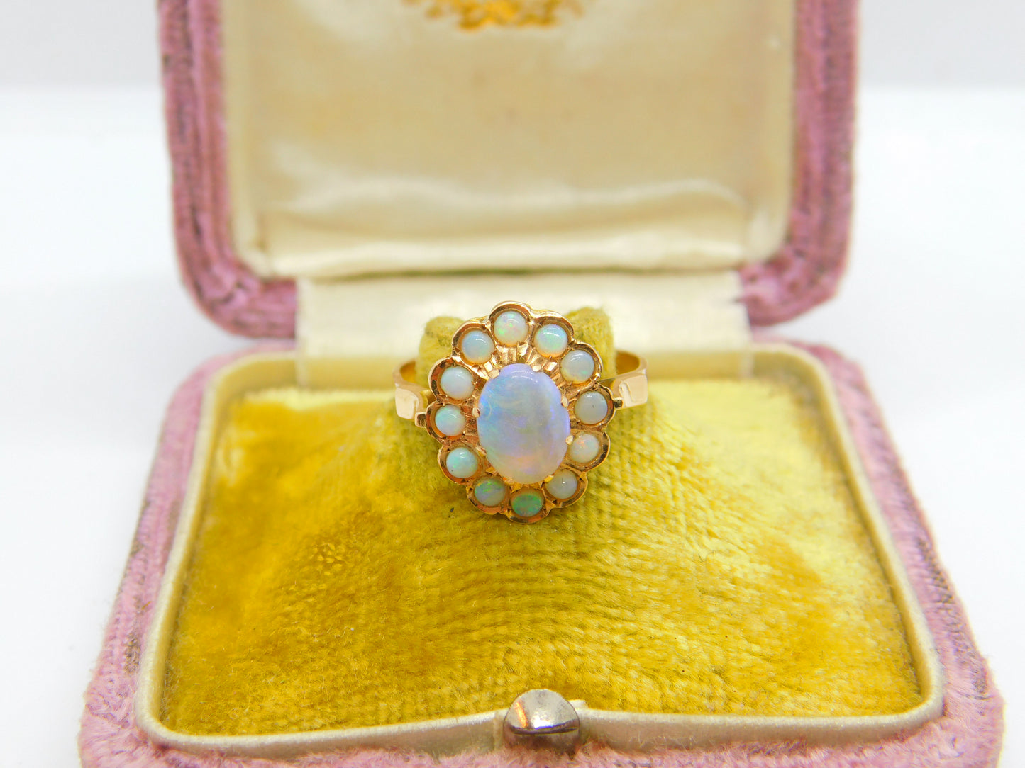 Early Victorian 14ct Gold & Water Opal Floral Cluster Ring c1860 Antique