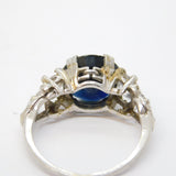 Platinum, 3.5ct Brilliant Cut Sapphire & 1.1ct Diamond Engagement Ring Antique c1930