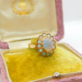 Early Victorian 14ct Gold & Water Opal Floral Cluster Ring c1860 Antique