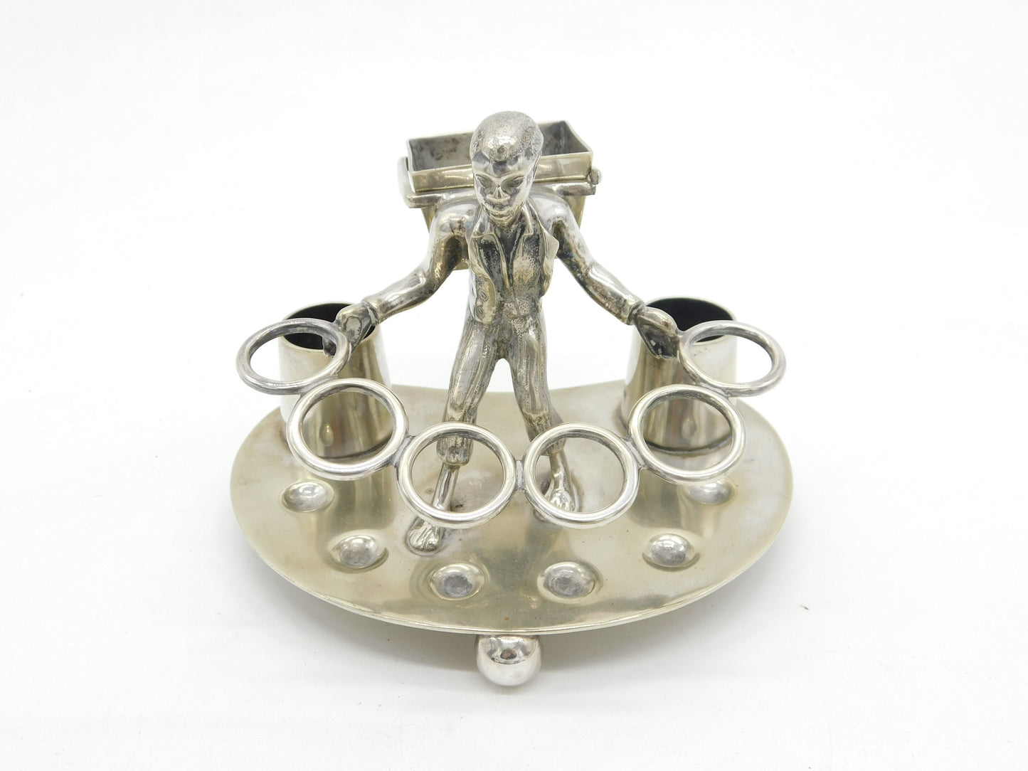 Victorian Novelty Silver Plated Circus Performer or Seller Cigar Stand c1890