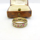 9ct Two Tone Gold, Ruby & Spinel Set Full Eternity Ring Vintage 1973 London