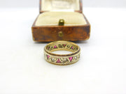 9ct Two Tone Gold, Ruby & Spinel Set Full Eternity Ring Vintage 1973 London