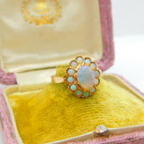 Early Victorian 14ct Gold & Water Opal Floral Cluster Ring c1860 Antique