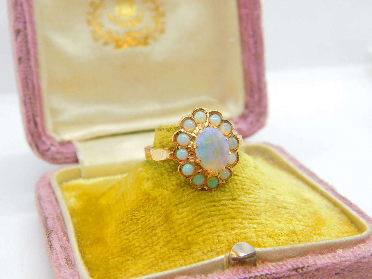 Early Victorian 14ct Gold & Water Opal Floral Cluster Ring c1860 Antique