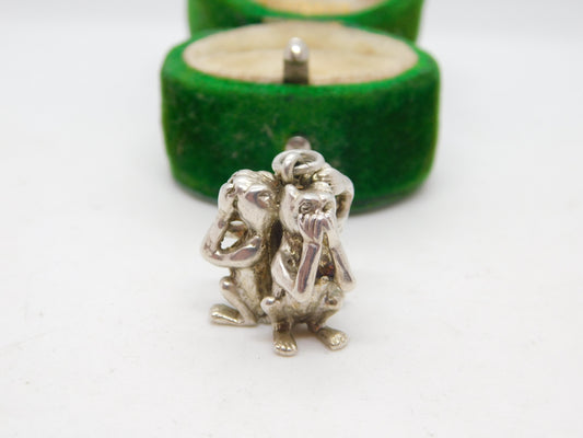 Sterling Silver See No Evil, Hear No Evil, Speak No Evil Charm Vintage c1970