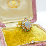 Early Victorian 14ct Gold & Water Opal Floral Cluster Ring c1860 Antique