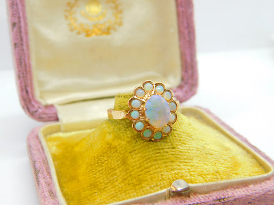 Early Victorian 14ct Gold & Water Opal Floral Cluster Ring c1860 Antique