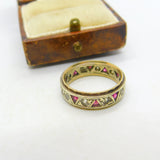 9ct Two Tone Gold, Ruby & Spinel Set Full Eternity Ring Vintage 1973 London