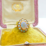 Early Victorian 14ct Gold & Water Opal Floral Cluster Ring c1860 Antique