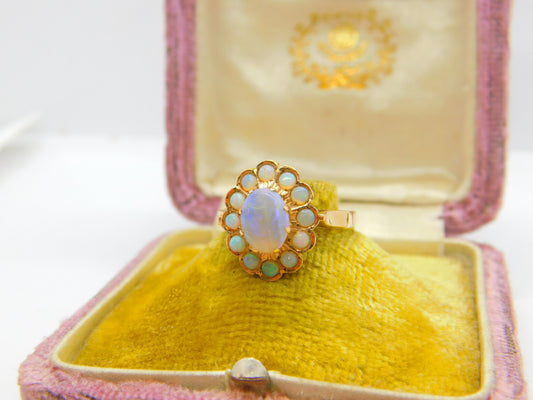 Early Victorian 14ct Gold & Water Opal Floral Cluster Ring c1860 Antique