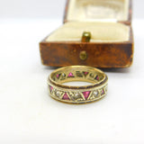 9ct Two Tone Gold, Ruby & Spinel Set Full Eternity Ring Vintage 1973 London