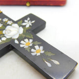 Large Victorian 18ct Gold Daisy Flower Pietra Dura Cross Pendant c1860 AF