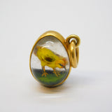 Victorian 15ct Gold Mounted Carved Essex Crystal Chick in Egg Pendant Antique c1860