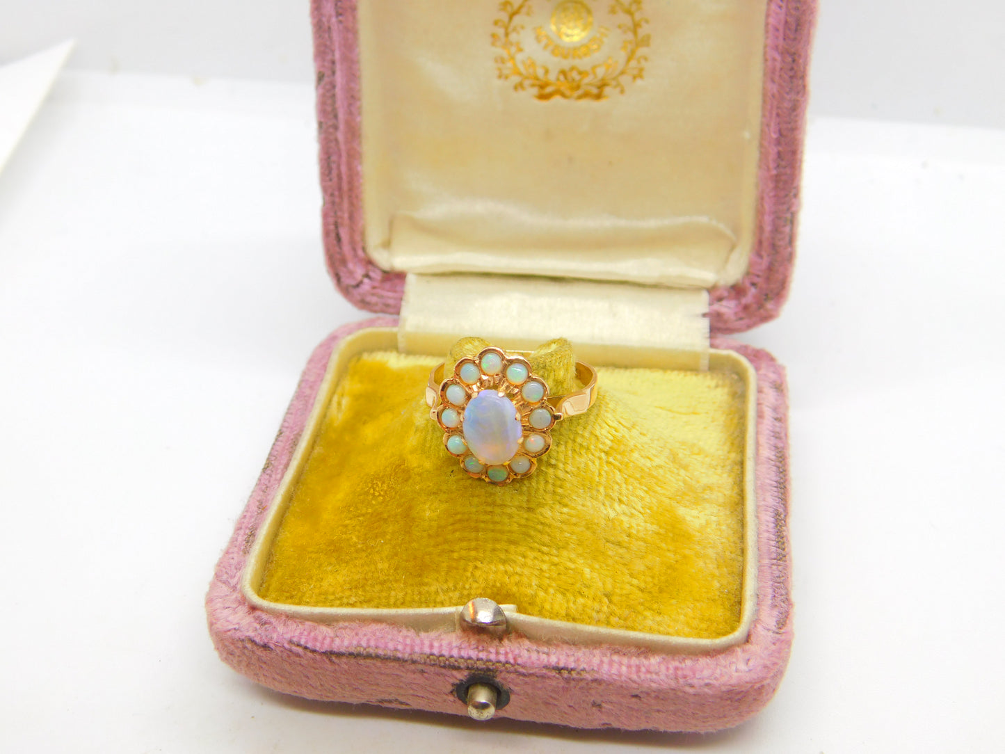 Early Victorian 14ct Gold & Water Opal Floral Cluster Ring c1860 Antique