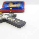 Large Victorian 18ct Gold Daisy Flower Pietra Dura Cross Pendant c1860 AF