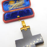 Large Victorian 18ct Gold Daisy Flower Pietra Dura Cross Pendant c1860 AF