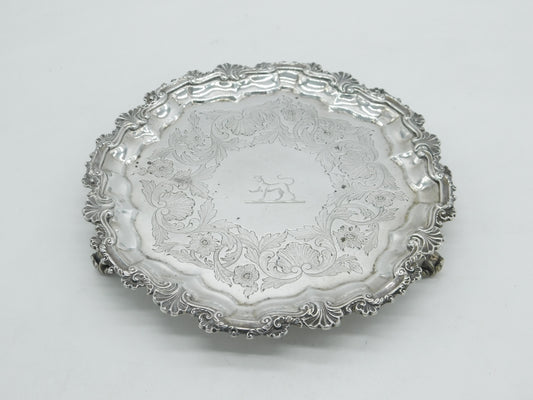 George III Sterling Silver Tiger Crest Salver Dish Antique 1782 London