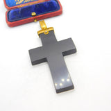 Large Victorian 18ct Gold Daisy Flower Pietra Dura Cross Pendant c1860 AF