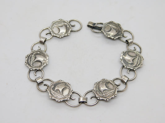 Danish .830 Grade Silver Viking Ship Panel Bracelet Vintage c1960 F. Hansen