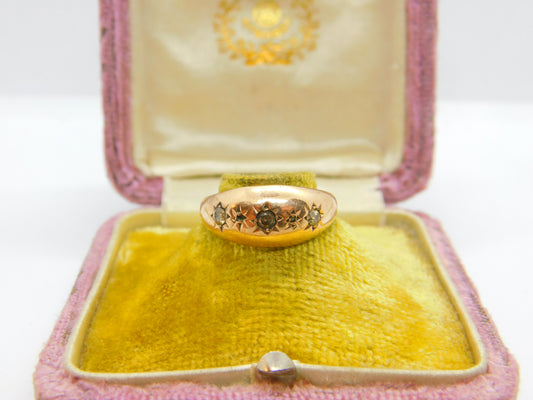 Edwardian 9ct Gold & Diamond Set Boat Ring Antique 1904 Birmingham