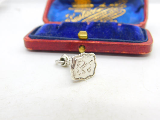 Victorian Sterling Silver Floral Sweetheart Fob Seal Intaglio Pendant c1860