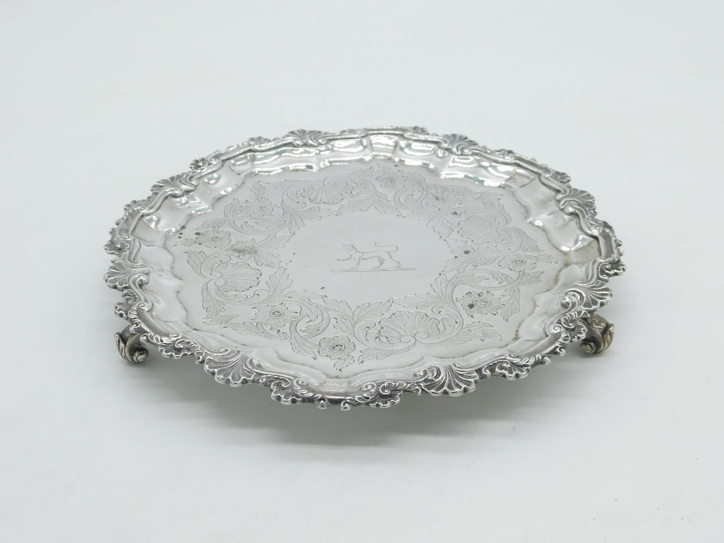 George III Sterling Silver Tiger Crest Salver Dish Antique 1782 London