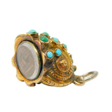 Victorian 18ct Yellow Gold, Turquoise, Hair Set Seashell Form Mourning Pendant c1840