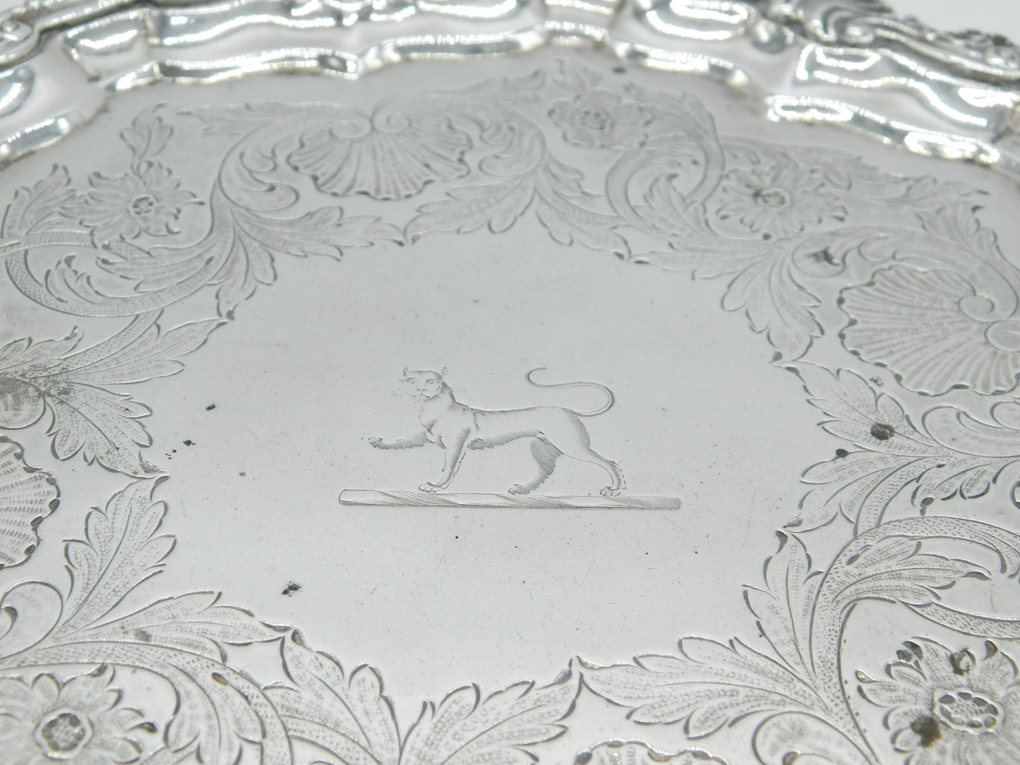 George III Sterling Silver Tiger Crest Salver Dish Antique 1782 London
