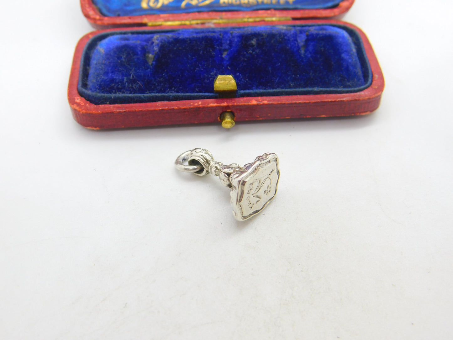 Victorian Sterling Silver Floral Sweetheart Fob Seal Intaglio Pendant c1860