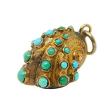 Victorian 18ct Yellow Gold, Turquoise, Hair Set Seashell Form Mourning Pendant c1840
