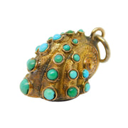 Victorian 18ct Yellow Gold, Turquoise, Hair Set Seashell Form Mourning Pendant c1840