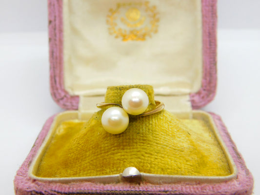 Austrian 14ct Yellow Gold & Pearl Set Crossover Ring Antique c1920 Art Deco