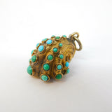 Victorian 18ct Yellow Gold, Turquoise, Hair Set Seashell Form Mourning Pendant c1840