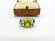 18ct Yellow Gold, Peridot & Pearl Set Dress Ring Antique c1920 Art Deco
