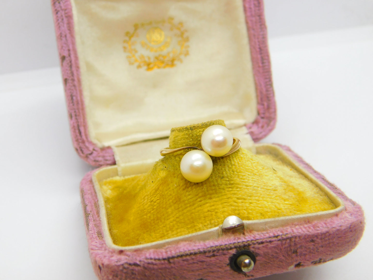 Austrian 14ct Yellow Gold & Pearl Set Crossover Ring Antique c1920 Art Deco