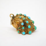 Victorian 18ct Yellow Gold, Turquoise, Hair Set Seashell Form Mourning Pendant c1840