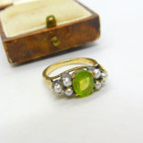 18ct Yellow Gold, Peridot & Pearl Set Dress Ring Antique c1920 Art Deco