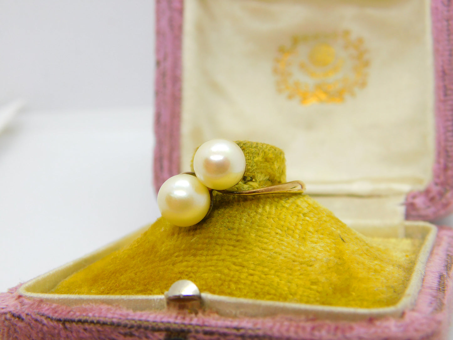 Austrian 14ct Yellow Gold & Pearl Set Crossover Ring Antique c1920 Art Deco