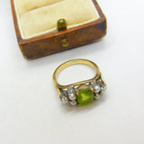 18ct Yellow Gold, Peridot & Pearl Set Dress Ring Antique c1920 Art Deco